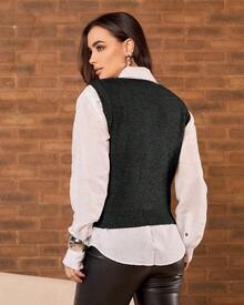 Fang Casual V-Neck Valentine's Day Knitted Sweater Vest - 黑色 - 查看 3
