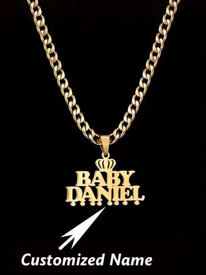 Customized Couple Name Necklace, Featuring Personalized Stainless Steel Cuban Chain Letter Necklace And Crown Pendant, Perfect Gift For Wedding, Mother's Day And Birthday