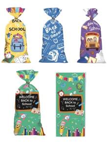100/50 Stücke transparente Cellophan Süßigkeiten Geschenktüten, im Großpackung, mit Twist Verschlüssen, geeignet für Einschulungsparty Dekorationen, Willkommen zurück zur Schulbus Geburtstags Party Gastgeschenke