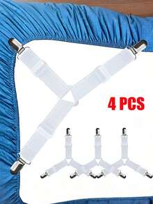 4pcs/Set Triangle Household Bed Sheet Fixers, Adjustable Elastic Sofa Bed Sheet Fixing Clips, Tablecloth Fixing Belt, Anti-Running Anti-Slip Sheet Buckles - Multicolor - View 4