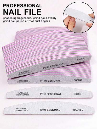 15 peças/25 peças/50 peças de lixa de unha profissional em formato de meia-lua com tiras de lixa de unha de grão 80/80, 100/180