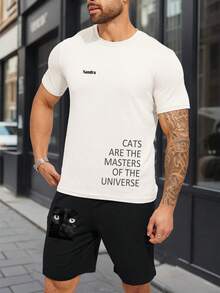 Bộ 2 món nam thiết kế riêng, mùa hè/thu, áo phông trắng và quần short đen, kiểu dáng thoải mái, rộng rãi. Tải ảnh, logo (ảnh bạn đời/thú cưng, ảnh nhóm), nhập nội dung (tên, khẩu hiệu, lời chúc phúc), phù hợp cho hoạt động xây dựng đội nhóm công ty, tiệc Halloween, thích hợp làm quà tặng cho bạn trai, gia đình, bạn bè vào các dịp sinh nhật, ngày lễ, ngày lễ tình nhân, kỷ niệm. - trắng - Xem 6