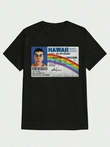 Mclovin Movie Mclovin Driver's License Print Short Sleeve  Casual Digital Print  Pure Heavy Cotton T Shirt For Men's Tee Comfortable    Cotton - 黑色 - 查看 1