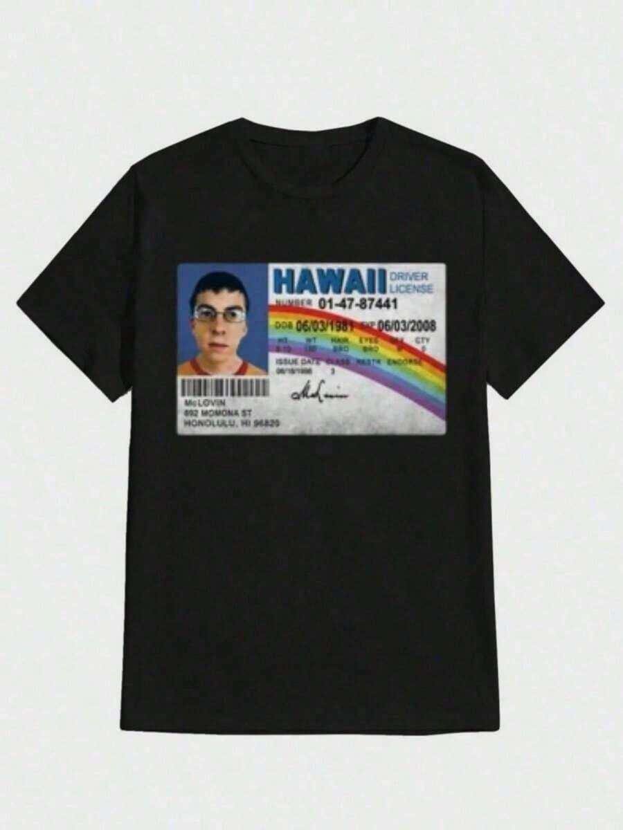 Mclovin Movie Mclovin Driver's License Print Short Sleeve Casual Digital Print Pure Heavy Cotton T Shirt For Men's Tee Comfortable Cotton - 黑色 - 查看 1