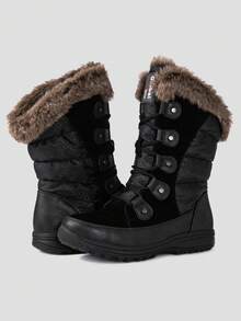GLOBALWIN Women's Snow Boots Mid Calf Warm Winter Fashion Boots Comfortable Lace-UpWaterproof Boots Insulated Non-Slip Outdoor Shoes For Women - 1817-5黑色 - 查看 3