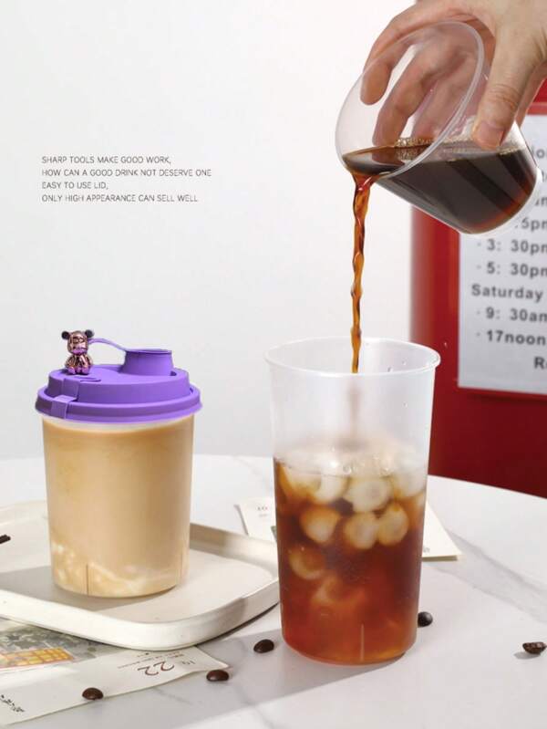 20 Cute Bear Plastic Cups With Lids, DIY Creative Disposable Cups With Straw Lids For Cold Drinks, Milkshakes, Smoothies, Iced Coffee And Takeaway. Juice Cups, Ice Cream Cups For Parties, Holidays, Birthdays, Weddings, Thanksgiving, Christmas - Great For Wine And Coffee, A Must-Have For The Family!