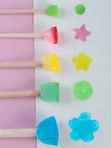 5pcs Colorful Painting Sponges Randomized Color, Wooden Handle Painting Brushes, DIY Art Learning Tool Set,School Supplies,Back To School