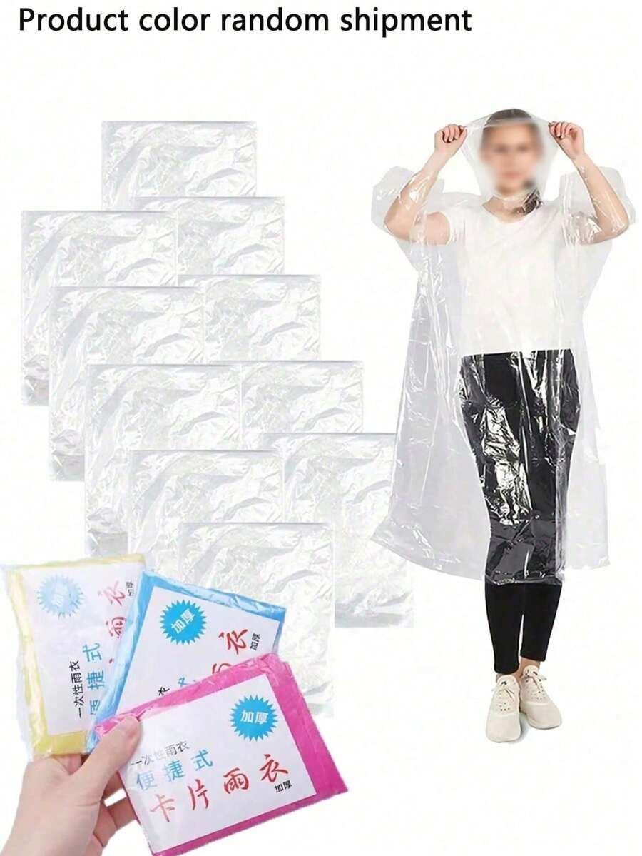 1/5/8/12pcs Disposable Unisex Rain Ponchos, Compact Portable Adult Raincoats, Suitable For Outdoor Camping, Hiking, Cycling, Sports Waterproof Rainwear, Travel Essentials (Packaging Letter & Color Random) Insulation, Galentines, Puppy, Carnival,Spring Summer Picks,Brides Maid Gifts,Room,Bedroom Deccor,Bedroom Deccor,Beach,Travel,For Men,For Women,Vacation - Multicolor - View 1