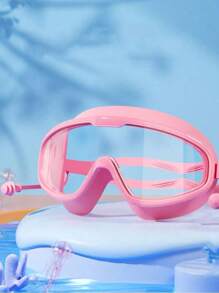 1 pieza Gafas de natación antivaho HD con marco grande para niños de 3 a 10 años, resistentes al agua, transparentes y cómodas, sin estrangulamiento de ojos, gafas de una sola pieza con tapones de silicona, adecuadas para natación y buceo infantil