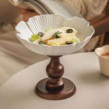 1 Stück chinesische hochwertige Keramik Obstschale im Vintage-Stil, Retro Holz-Hochfuß Obstplatte, Keramik Obstschale für Wohnzimmer, Haushalt Snackplatte, Hochständer Dessert Präsentationsteller, Luxus Trockenobstteller, Dekorative Platte, Restaurant dekorative Obstschale, Flur Aufbewahrungsplatte, Eingangsbereich Schlüsselablage