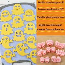 10pcs Halloween Ghost Cookie Cutter Molds Set, Cartoon Ghost Expression Cookie Cutter, 3D Stereoscopic Cookie Cutter Mold For DIY Baking, Plastic Cartoon Ghost Baking Mold For Christmas, Halloween, Thanksgiving Holiday Pastries - Creative Baking Tool - Multicolor - View 4