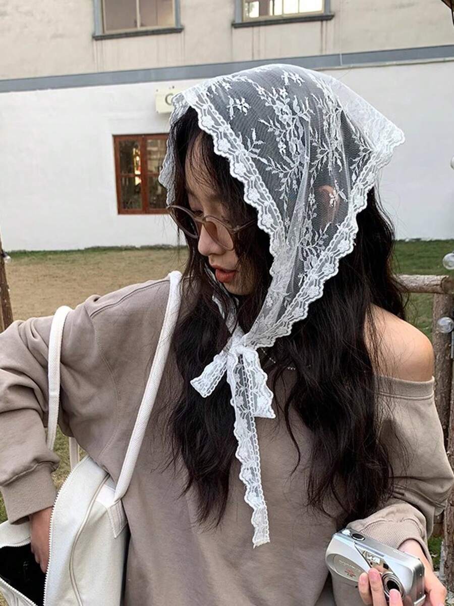 1 件套发巾，头巾，复古蕾丝针织女士头带，女孩头巾，秋冬女士头饰，适合度假装扮 - 彩色 - 查看 1