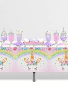 1 pezzo Tovaglia di plastica monouso a tema unicorno, stile rosa, impermeabile e antimacchia, decorazione per tavolo da pranzo in occasione di feste di compleanno, riunioni familiari, cene, per uso esterno