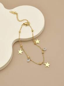 1 peça Pulseira feminina de aço inoxidável com zircônia cúbica incrustada e estrela pendurada