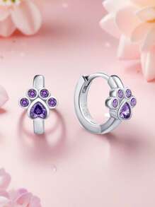 1 Paar 925 Sterling Silber Hypoallergene süße Katzen Pfoten Ohrringe - besetzt mit funkelndem lila Zirkonia, charmant und niedlich. Perfekt für Mädchen Frühling/Sommer Alltag oder Zusammenkünfte, ideal als Geburtstags-/Feiertagsgeschenk für Mädchen oder Freundinnen