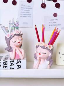 Multi-Functional Cosmetic Brush Storage Bucket, Pen Container, Ornaments, Vases, Bathroom Dresser And Office Desktop Multi-Functional Storage Box With Bright Girl Shape, Suitable For Multi-Functional Storage Flowerpots In Restaurants, Bathrooms, Rooms And Other Places.