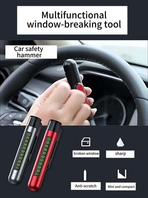 1 Stück 4-in-1 Auto Notfall Fluchtausrüstung - Sicherheitshammer, LED-Beleuchtung, Gurtkutter und Nummernschild | Fensterscherbe und multifunktionales Auto-Innensicherheits-Zubehör