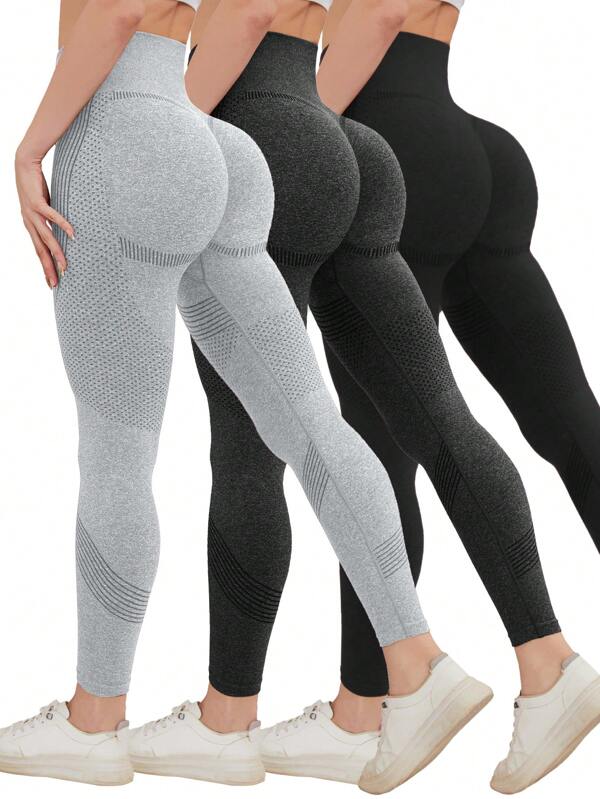 3 piezas Pantaletas de yoga para mujer sin costuras para deportes al aire libre, cintura alta, alta Elastic, transpirables, absorben la humedad, aplanan la cadera del melocotón, versátiles piernas deportivas, primavera/verano