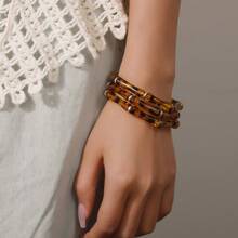 3pcs/Set Bohemian Multicolor Acrylic Leopard Print Bamboo Bracelets For Women Wedding Jewelry Party Charm Layer Beaded Bangles
