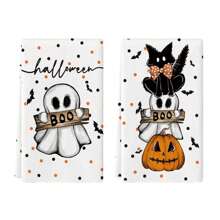 2 piezas de Toallas de cocina con motivos de calabaza y fantasma beige de Halloween, paños de cocina de otoño, toallas de mano de poliéster para la cocina, trapos de secado suaves y absorbentes, decoración para el hogar, utensilios de cocina, paños de limpieza, 40*60cm