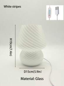 1 قطعة مصباح طاولة على شكل فطر جميل، بأنماط شريطية ونقط متناثرة، يعمل بالطاقة عبر USB، له تعديل لثلاثة ألوان، جسم زجاجي، مناسب لغرفة النوم والمعيشة والمكتب والدراسة، مصباح ديكور، إضاءة ليلية LED.