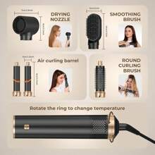 UKLISS 5-In-1 Multi-Function Auto Induction Hot Air Brush, Multi-Function Hair Dryer, Curling Iron, Straightener (Blue Gold/Black Gold/White Gold)