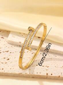 ZNICE 3pcs Set, 18K Gold Plated 5-Leaf Flower Stainless Steel Women's Bracelet, Double-Headed Zirconia Stud Bracelet, Waterproof & Fade Resistant, Suitable For Daily Wear, Party, Gift For Women, Relatives, Friends