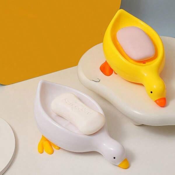 2 pièces boîte à savon en forme de canard jaune mignon, conception sans drainage pour plan de travail de salle de bain, nouvelle boîte à savon style canetons