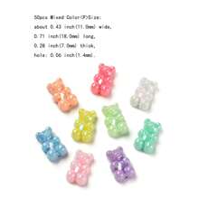 50 piezas de cuentas acrílicas opacas de oso, con baño de color AB, de colores mezclados, de 18x11x7mm, con orificio de 1,4mm, para collares, pulseras y suministros de joyería
