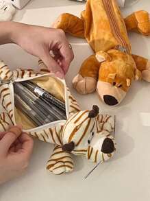 1pc Creative Large Capacity Cartoon Cute Animal Plush Pencil Case, Multifunctional Storage Bag,Back To School,School Supplies,Pencil Pouch,School Bag