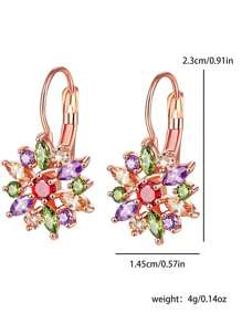 1 par de pendientes aro de clip con diseño minimalista elegante, con incrustaciones de circonita y diseño floral, perfectos para festivales y reuniones