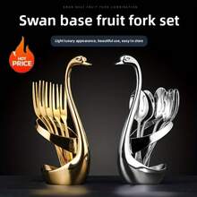 1 Set Elegant Swan Shaped Stainless Steel Cutlery Stand With 3 Forks And Spoons - Perfect For Dining Service - Multicolor - View 3