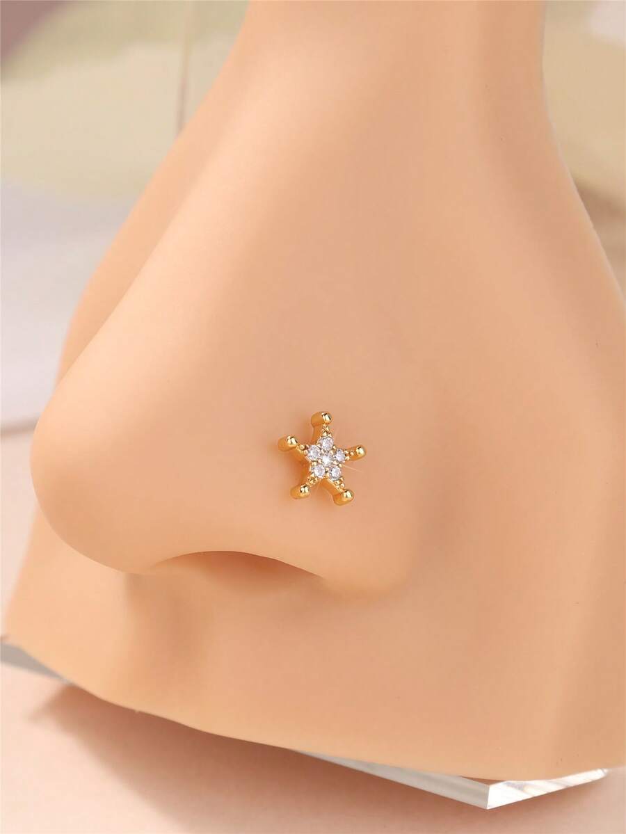 1 件装时尚 L 型鼻钉 女士 CZ 星星设计鼻孔鼻穿孔饰品 20G L 骨鼻环 - L-Pin-Nose-Stud - 查看 1