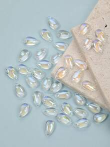 30pcs Stylish Transparent Purple & Blue Iridescent Teardrop Shaped Beads With Hole, Flat Teardrop Design, For Diy Earrings, Headbands, Necklaces, Anklets, Other Jewelry Making Accessories - Clear - View 13