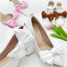2pcs Set Minimalist Big Bow Shoe Clips, Detachable Shoe Buckle Decor, Bridal Wedding Party High Heel Shoe Clips
