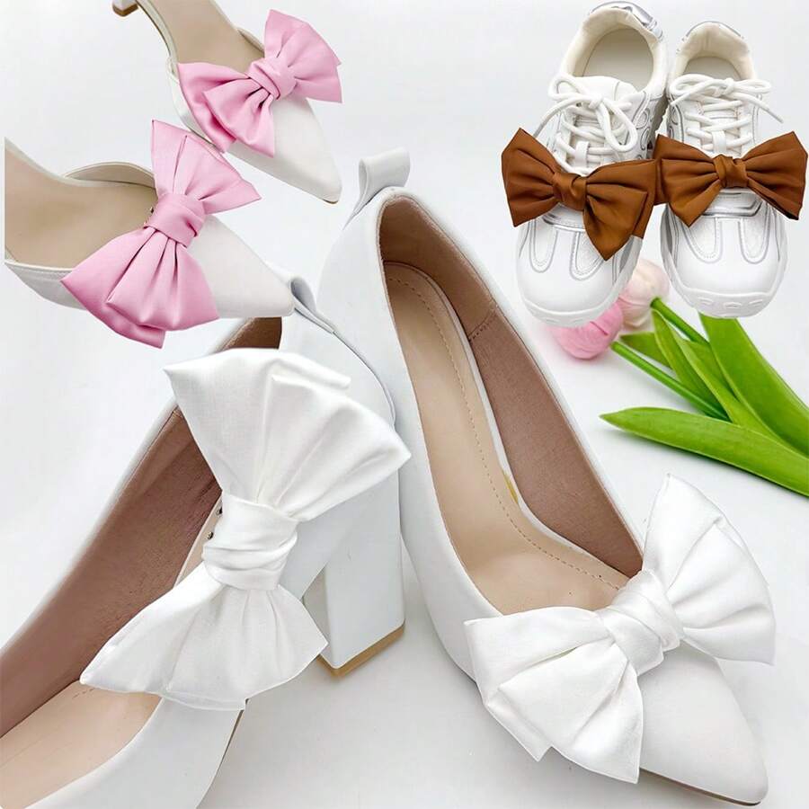 2pcs Set Minimalist Big Bow Shoe Clips, Detachable Shoe Buckle Decor, Bridal Wedding Party High Heel Shoe Clips