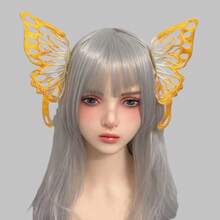 Horquilla gótica con alas de para Cosplay, tocado de demonio, cuernos Harajuku, pinza para el pelo de plumas bordadas, accesorios de Anime - Amarillo - Ver 13