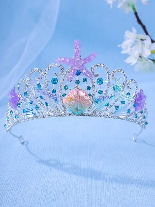 1 Stück eleganter Kristall Prinzessin Krone, Muschel, Stern, Meerjungfrauen Schwanz Haarband, Aufführungs-/Geburtstagsgeschenk Haarreif