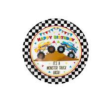 10/20/40/50pcs, Monster Truck Party Tableware Set Monster Truck 7 Inch/9 Inch Plate Car Birthday Party Supplies Decoration Black And White Plaid Theme Birthday Supplies Monster Truck Theme Paper Plates, Napkins And Cups Set, Disposable Party Tableware For Kids Birthday Party, Family Picnic - Multicolor - View 12