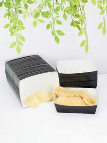 10pcs/20pcs/50pcs Black Food Boxes, French Fry Box, Popcorn Box, Food Paper Tray Paper Boat Box Birthday Party Decor And Home Movie Night Snack Boxes, Suitable For Lunch Box, Bakery Bread, Burger Restaurant Halloween Party Supplies Table Decorations - Black - View 4