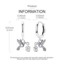 925 Silver Purple Hummingbird Four-Leaf Clover Earrings Drop Earrings - Lucky Fine Jewelry Gift (St. Patrick's Day/Everyday Elegance)