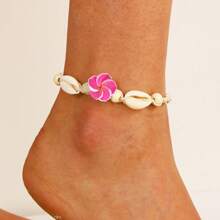 1 pièce Bracelet de cheville crocheté fleur de coquillage bohème naturel, bracelet de cheville tressé marguerite pour les vacances à la plage. Bijou idéal pour les femmes à porter au quotidien.