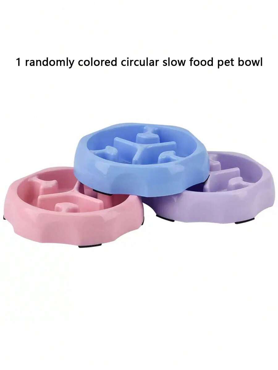 1pc Random Color Round Slow Feeder Pet Bowl, Anti-Spill Pet Supplies, Dog Bowl