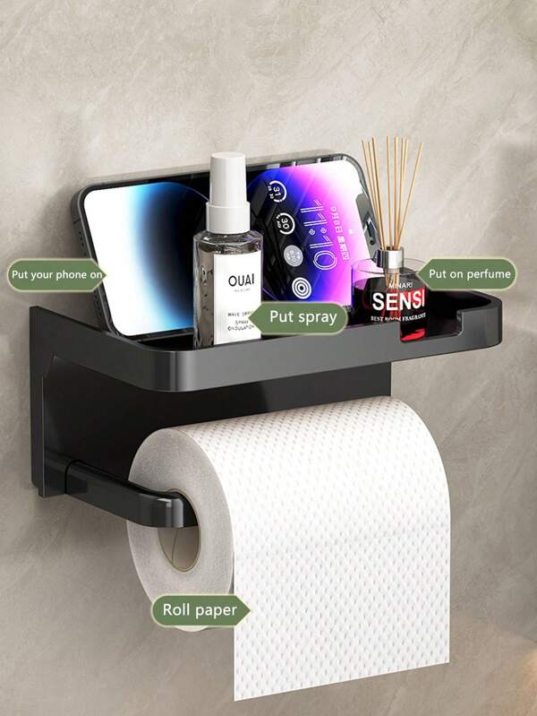 1pc Toilet Paper Box Roll Tissue Rack Storage Rack Toilet Paper Rack Storage Home Bathroom Hole-Free Wall Hang