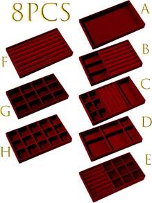 9/1 Pc, Burgundy Velvet Jewelry Tray, Large Capacity Jewelry Storage Box, Independent Compartments, Stackable Jewelry Display Stand, Can Hold Earrings, Necklaces, Bracelets, Rings, Hairpins, Hairbands, Etc. Valentine's Day Velvet Jewelry Tray