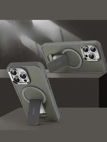 奢华哑光半透明磁性无线充电手机壳带支架，兼容 16 15 14 13 12 11 Pro Max Plus，金属相机边框，防震软保险杠硬后盖，防水防摔防刮 - 灰色 - 查看 2