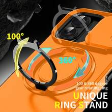 军工防摔旋转 360° 防摔手机壳支架适用于 Apple 11/12/13/14/15/16 Pro Max、Galaxy S22/23/24+ A04/A05/A14/A15/A24/A25/A34/A54、Pixel、Redmi 系列防水防震防刮 - 橘色 - 查看 2