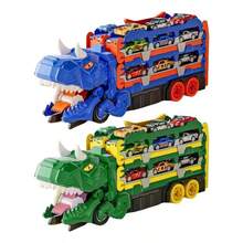 Dinosaur Truck Toy - Foldable Dinosaur Transport Truck Carrier Vehicle Toy, Dinosaur Track Car Toy Set, Suitable For 3-5 Years Old Kids, Children's Birthday Gift, Random 2/6 Cars Included