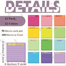 600 قطعة/ 12 قطعة، مذكرات لاصقة ملهمة مع خيوط، هدية مثالية للتقدير والتحفيز للزملاء والممرضات والمعلمين، مستلزمات مكتبية ومدرسية ،مذكرات ملهمة، عودة إلى المدرسة