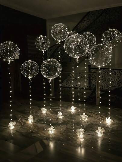 20 pezzi (10 set) - Luci a led per palloncini, design trasparente a sfera bobo, incantevoli palloncini bobo luminosi con luci a led bianco freddo su filo bianco, decorazioni per compleanni, matrimoni, anniversari, San Valentino e Natale, decorazioni per feste in spiaggia estive, palloncini per compleanni, decorazioni per feste in interni, luci a filo bianco/bianco caldo